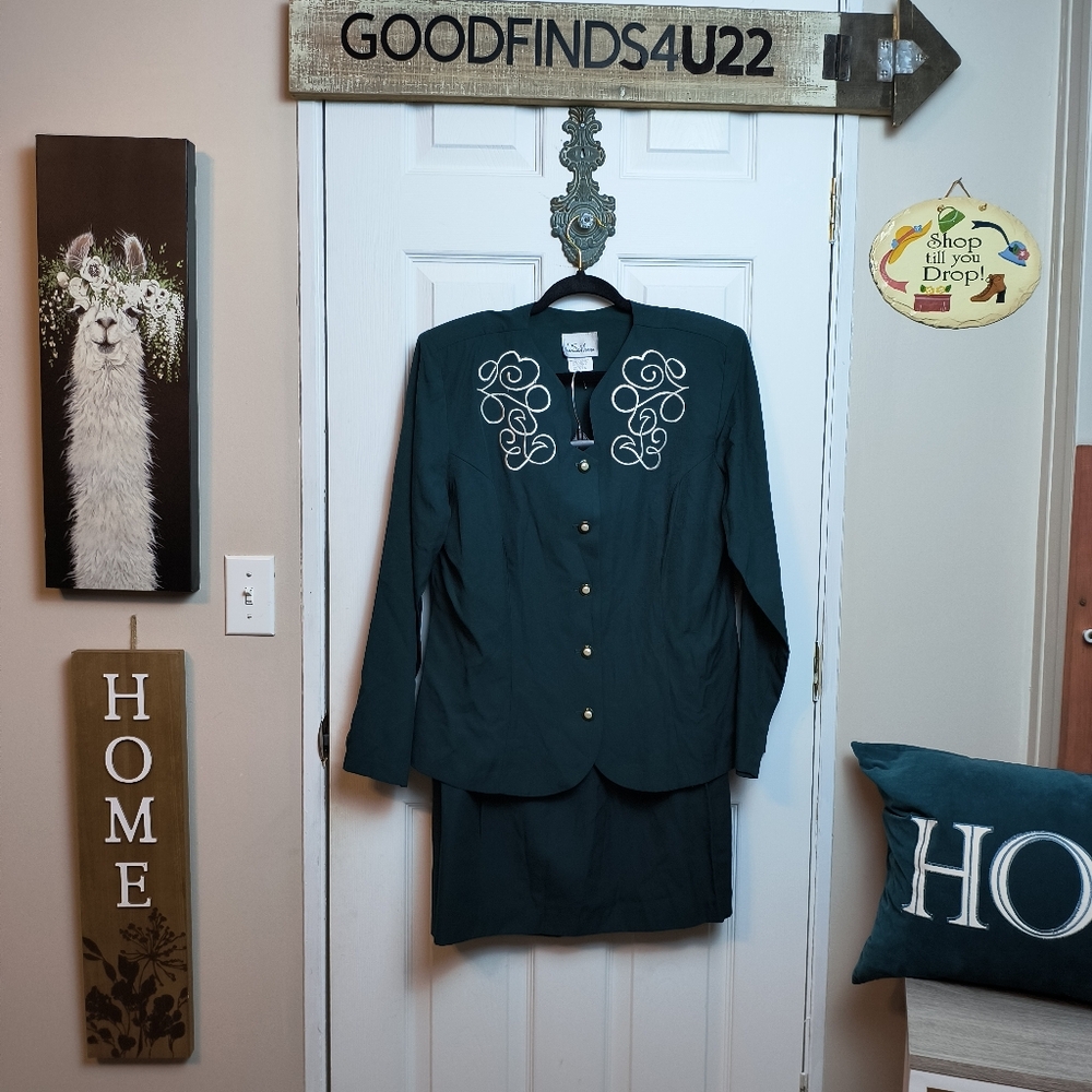 Vintage Via Sant Andrea 2 Pc Skirt Outfit Suit Blazer Jacket Embroidered SZ 14